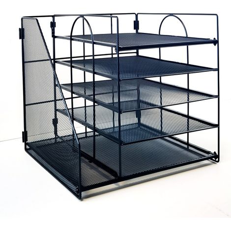 Organiseur de bureau à 5 niveaux avec porte-documents, tiroirs et classeur noir (1/5)
