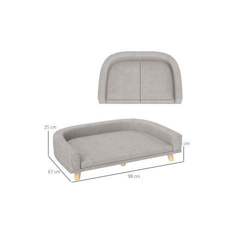 Canapé pour chien, canapé pour animal canapé pour chat avec coussin, panier pour chien de grande race, canapé chien design surélevé, fauteuil chien avec pieds en bois, gris, 98 x 67 x 25 cm (1/5)