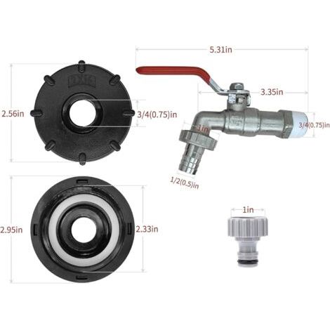 CSPone IBC 1000L Robinet de vidange pour réservoir d'eau IBC 1000L - Adaptateur de vidange pour tuyau d'arrosage de qualité alimentaire 3/4" ( (1/4)