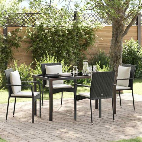 Garten Essgruppe mit Kissen 5 pcs Schwarz Poly-Rattan (1/5)
