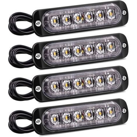 BARKBUSTERS 4PCS feux latéraux stroboscopiques, barre lumineuse d'avertissement de danger à 6 LED, balise de panne ambre, feux clignotants d'urgence, étanches 12V 24V universels pour camion de voiture (1/5)