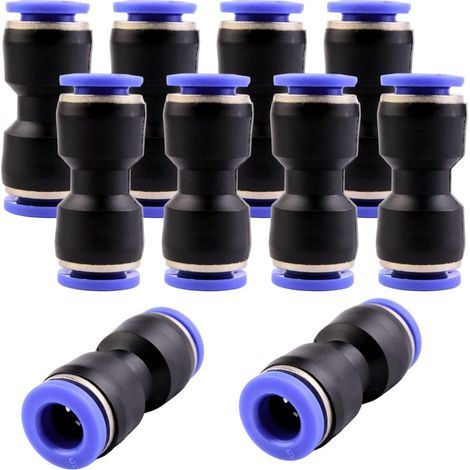 10 - Raccord Pneumatique - Connecteur Rapide - Droit Pour Air Comprimé - Compatible PU Nylon PE PVC - Noir Et Bleu - 9mm (1/5)