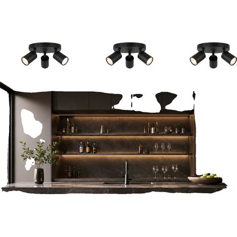 Foco de techo con cabezales GU10 ajustables, diseño moderno, 3 unidades, bombilla no incluida. (1/2)