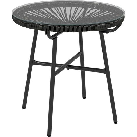 Table of garden style bohemian, table of auxiliary of outdoor, rattan PE, glass hardened, weather-resistant, 50 cm x 50 cm x 50 cm, black (1/5)