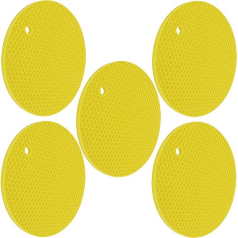 Lot de dessous de verre ronds en silicone, polyvalents, résistants à la chaleur et antidérapants, pour casseroles et plats chauds, jaunes. (1/5)
