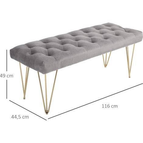 Sitzbank Polsterbank Pianobank Schuhbank mit Samtoptik Bettbank Klavierbank für Schlafzimmer, Wohnzimmer, Flur, Metall Grau 116 x 44,5 x 49 cm (1/5)