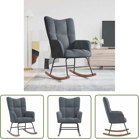 The Living Store Chaise à bascule Gris foncé Velours - Chaise À Bascule - Chaise Relaxante - Fauteuil Berceau - Mobilier Moderne - Fauteuil Confortable (1/7)