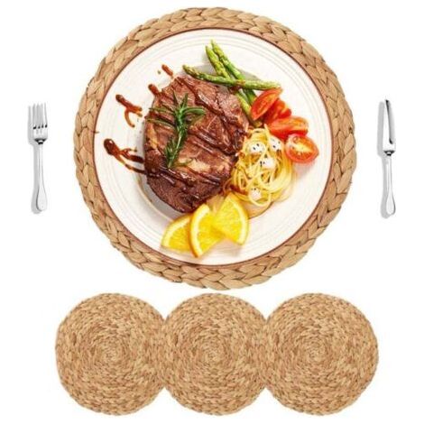 Sets de table Lot de 4 sets de table ronds en jacinthe d'eau naturelle, 30cm, tissés à la main, de haute qualité, pour Cuisine Restaurant Table à Manger (1/5)