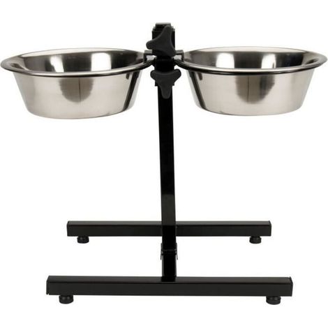 Accessoire repas chien - TYROL - Support + 2 Bols Inox - 25 cm - 2,8 L - Réglable en hauteur (1/5)