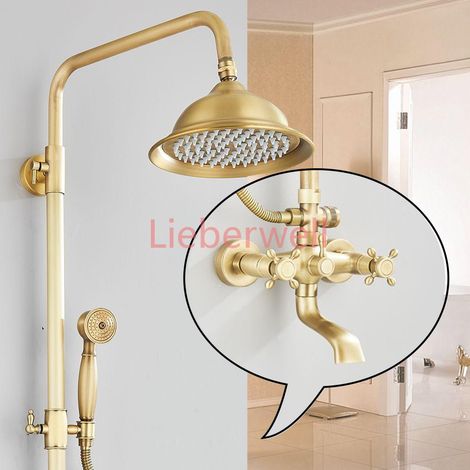 Ensemble de robinets de salle de bain et douche en laiton Antique, 8 pouces, support mural à double poignée, étagère de douche à main, systèmes chauds et froids, mélangeur système de douche de pluie