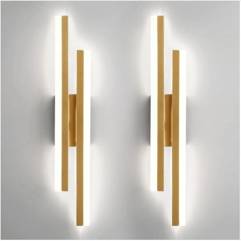 Lot de 2 appliques murales LED modernes, 16 W, dorées, 3 températures de couleur (3000 K/4000 K/6500 K), idéales pour la chambre et le salon, 48 cm. (1/5)