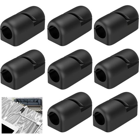Set of 8 Cable Clips, Self-Adhesive Black Silicone Cable Ties, for Cable Management, Sturdy Cable Organizer for Home and Office, Easy Installation on Baseboards (1/5)
