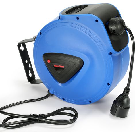 Jiubiaz Automatik Kabeltrommel 20m+1,5m 180° schwenkbar Wandhalterung Automatischer Kabelaufroller Verlängerungskabel Stromkabel Wand & Decke