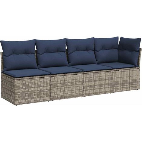 Garden Sofa with Cushion Grey 227 x 62 x 69cm Poly Rattan vidaXL