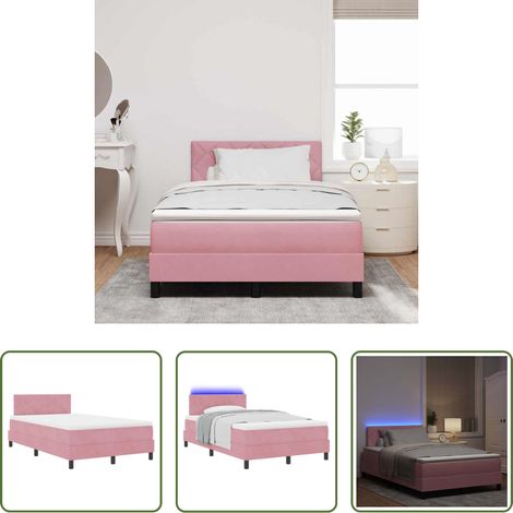 vidaXL Lit à ressort LED avec tête de lit Rose 120 x 190 cm Velours (1/5)