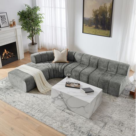 Sofá esquinero modular, combinable, con relleno de espuma elástica, chenilla gris (1/5)
