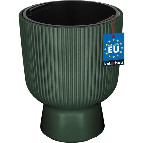 KOTARBAU® Pot de Fleur - Pot Plastique Plante Ø 23 cm - avec Bac Intérieur - Pot de Jardin - Pot de Fleur Exterieur - H : 30 cm - PVC - Vert - Nervuré (1/4)