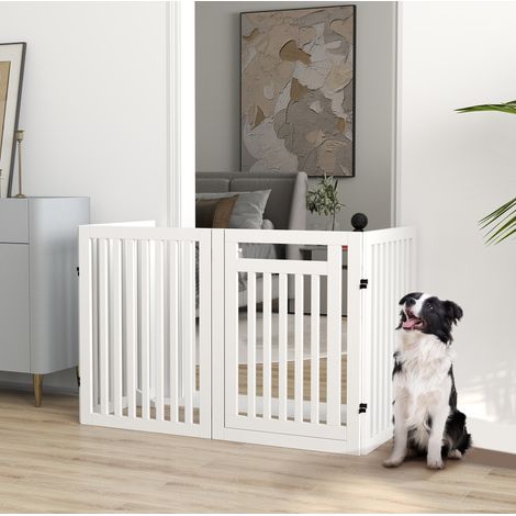 Cancelletto per cani pieghevole autoportante a 4 pannelli in MDF bianco 81 cm OKWISH (1/5)