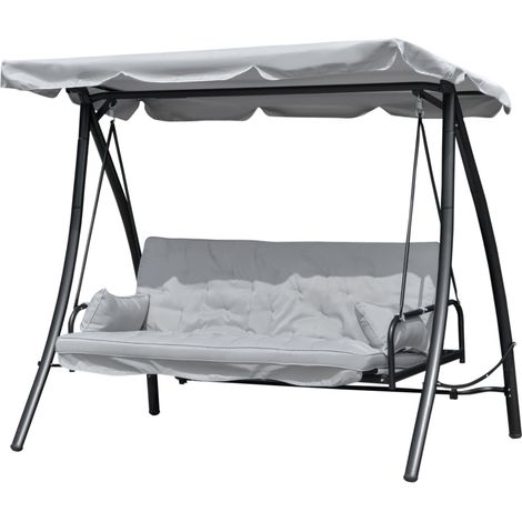 Balançoire Hollywood banc suspendu inclinable 3 places en métal et polyester gris 209 x 114 x 170 cm (1/4)