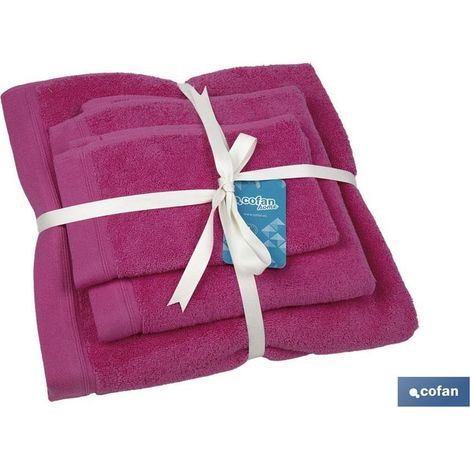 Set 3 asciugamani della linea “Primavera” 580/mg² di diverse misure realizzati in cotone 100% fucsia