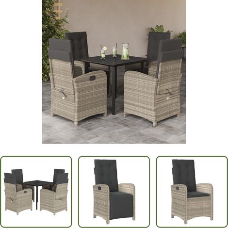 vidaXL Gartenessgruppe -  5-tlg. Garten-Essgruppe mit Kissen Hellgrau Poly Rattan (1/5)