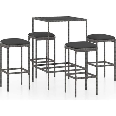 Set da Bar da Giardino 5 pz  Salotto da Giardino con Cuscini in Polyrattan Grigio (1/5)
