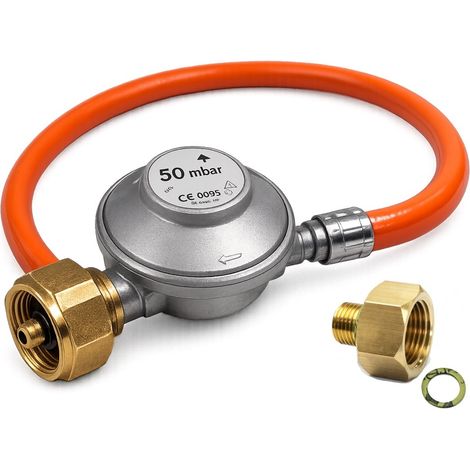 Alfa Forni Gas-Anschluss 50mBar Druckregler inkl. 80 cm Schlauch & 1/2"" auf 1/4"" Adapter AC-ALLGASD