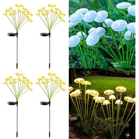 4 Pack 10LED extérieur sol solaire inséré lampes de méduses chaudes, imperméable cour atmosphère lumière décorative, 2 modes lumières de paysage. (1/4)