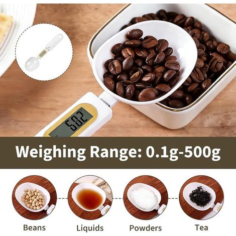 Balance numérique - Blanche - Cuillère doseuse amovible - Balance de précision avec écran LCD et fonction tare - Idéale pour la cuisine et le café (1/5)