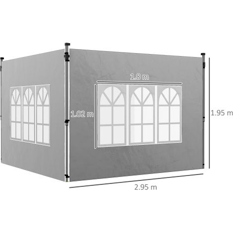 Replacement Gazebo Side Panels with Windows, Compatible with 3x3(m) or 3x4m Pop Up Gazebos, 2 Pack, Grey