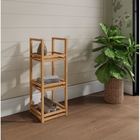 Estante de almacenamiento de 3 niveles en bambú natural para baño (1/5)