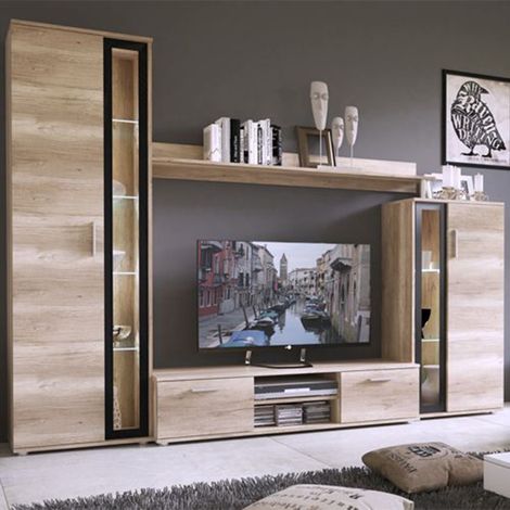 Parete Attrezzata Linahasi, Mobile Soggiorno Modulabile, 9 Ripiani, 2 Cassetti, Marrone Rovere Scuro (1/4)