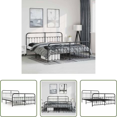 vidaXL Lit avec tête et pied -  Cadre de lit métal sans matelas avec pied de lit noir 183x213cm (1/5)