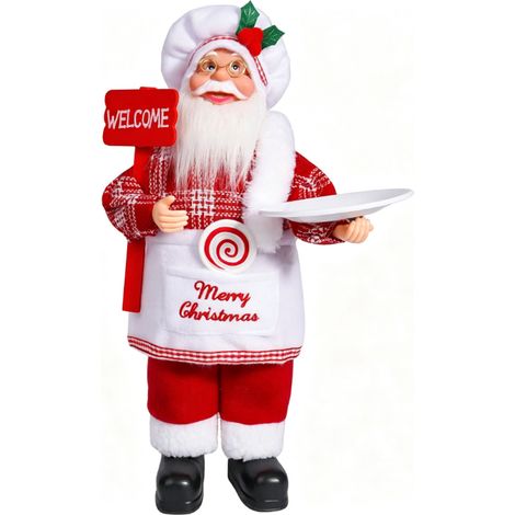 Figura decorativa de Papá Noel chef (30 cm) con cartel de bienvenida. (1/5)