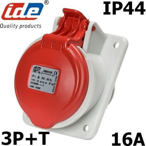 Prise Triphasé 16a 3p+t - 4 Broches - Encastrable Sur Coffret - étanche Ip44 - Ide (1/6)