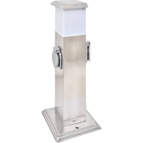 Columna con enchufes de jardín con lámpara acero inoxidable vidaXL