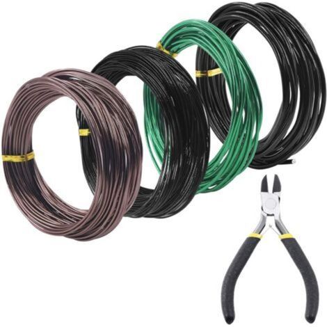 Lot de 5 fils d'entraînement pour bonsaï, 4 tailles 1/1,5/2/3 mm, avec coupe-fil, fil en aluminium, kit d'outils pour bonsaï, accessoires pour bonsaï, arbres, intérieur (1/4)