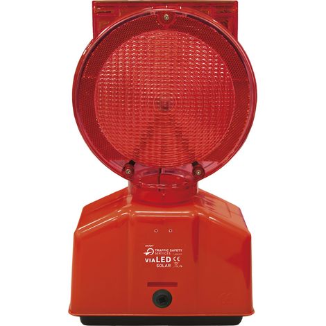 LED Baustellenlampe Solar rot/transparente - Warnleuchte mit Linse & Blinklicht (1/4)