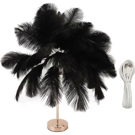 Nachtlicht-Tischlampe aus Straußenfedern, wiederaufladbar, modern, romantisch, dekorativ, Schlafzimmer-Nachttischlampe, Wohnaccessoire