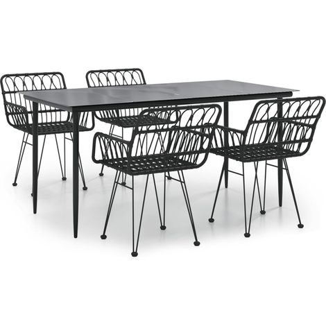 Ensemble à manger de jardin 5 pcs  Mobilier de jardin Noir Résine tressée (1/5)