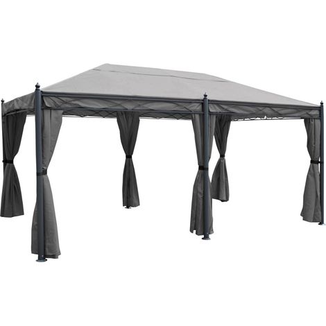 [NON UTILIZZATO] Gazebo pergola baldacchino moderno elegante Cadice acciaio poliestere 5x3m grigio con zanzariere e tende