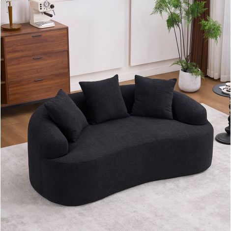 Divano a due posti dal design generoso, seduta profonda, comfort morbido, tessuto ciniglia, adatto all'uso quotidiano - nero (1/5)