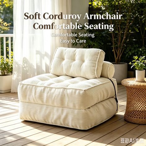 Fauteuil pliant modulable, canapé cube paresseux en velours côtelé pour salon et chambre, Beige (1/5)