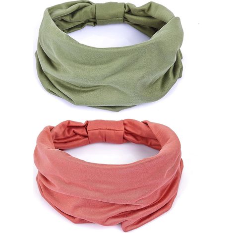 Diademas anchas antideslizantes de algodón con nudo para mujer (paquete de 2), elásticas, ideales para deportes y yoga (verde/rosa). (1/3)