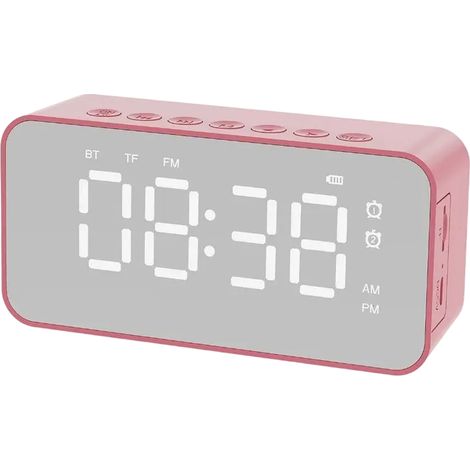 1 Horloge-enceinte Bluetooth, radio-réveil, miroir et support carte, son 100 Hz–20 kHz, batterie intégrée (1/5)