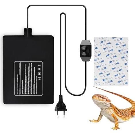 Tapis chauffant pour reptiles 11 W, température réglable de 0 à 50 °C, pour tortues, serpents, lézards, geckos, araignées et insectes, 15 x 20 cm (1/5)