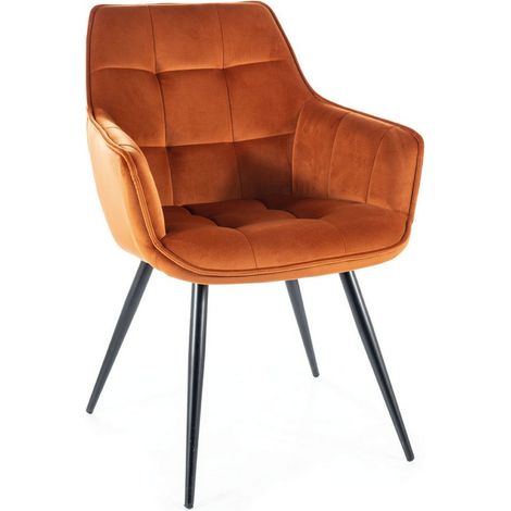 Chaise design métal noir et velours cannelle Deli (1/4)
