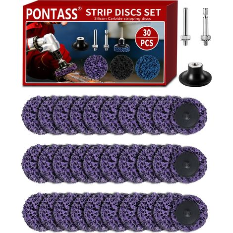 Disque de Décapage 50 Peinture Rouille Meuleuse d'Angle, Violet Disques de Nettoyage avec Tige de 6mm (1/4"), 30 Pièces Disque de Meulage pour le Traitement de Surface de Rouille, avec 2 Arbres (1/5)