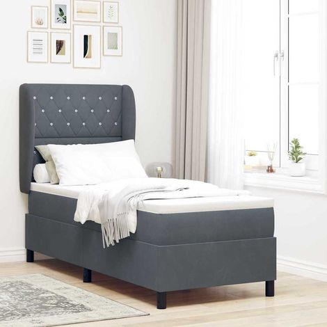 vidaXL Lit à ressorts avec coussin Gris foncé 200 x 80 cm Velours (1/5)