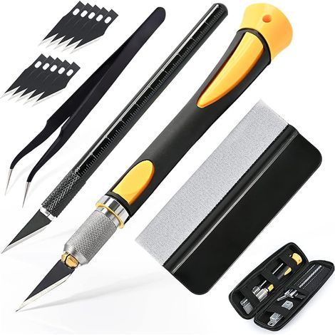 Kit de Cutter de Précision, Contient 2 Cutter, 10 lames de couteau, boîte de rangement, Pince à épiler, Raclette, adapté à l'art,au passe-temps, au scrapbooking, diy et à la sculpture (1/5)